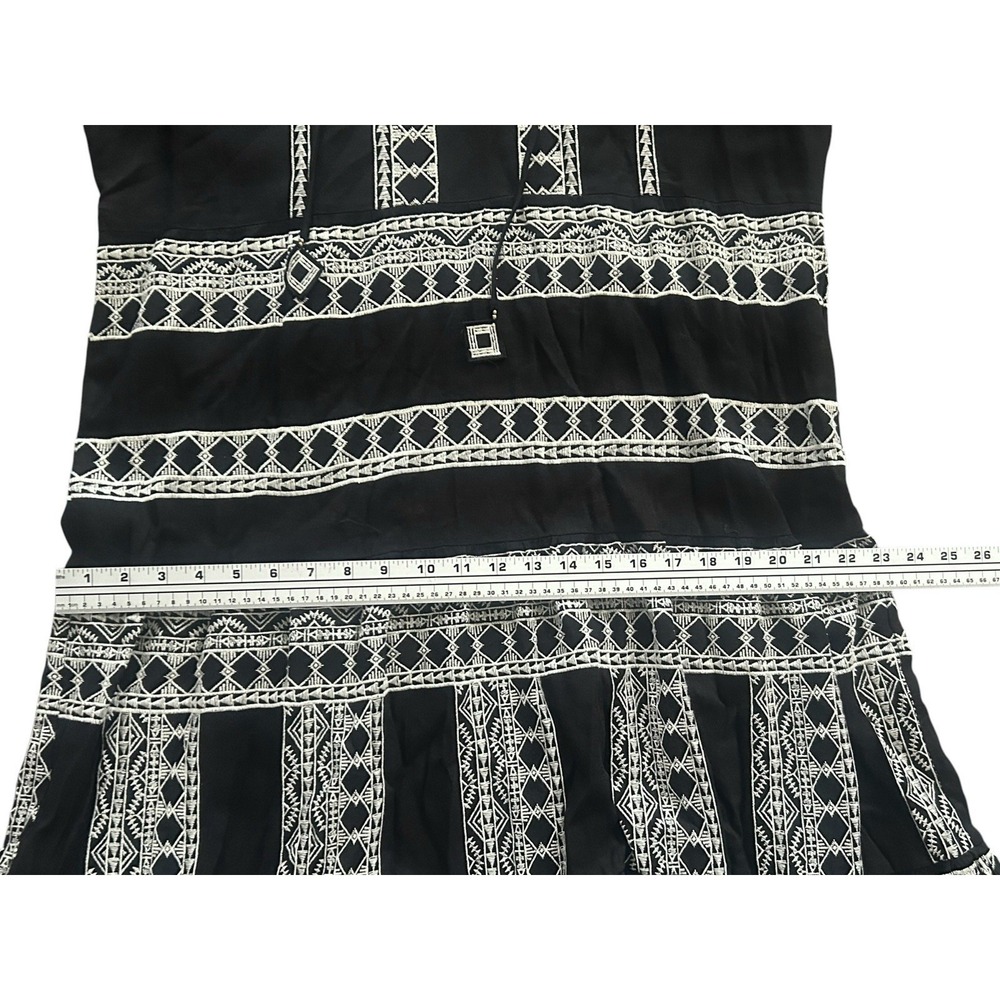NEW Zara Midi Dress Black Embroidered Linen Blend Tiered Long Sleeve 2XL Boho - Picture 7 of 14